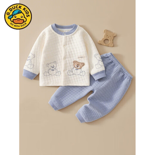G.DUCKKIDS little yellow duck baby underwear set quilted clothes autumn and winter split high-waisted baby pajamas children's home clothes set green suspender bear 66 cm