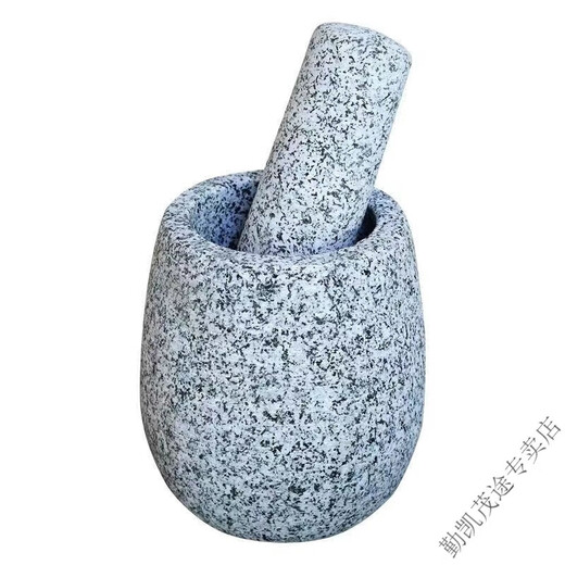 He Jiagong stone garlic mortar garlic masher garlic masher household grinding mortar stone mortar garlic mortar manual garlic jar grinding whole stone medium waist model free lid flower