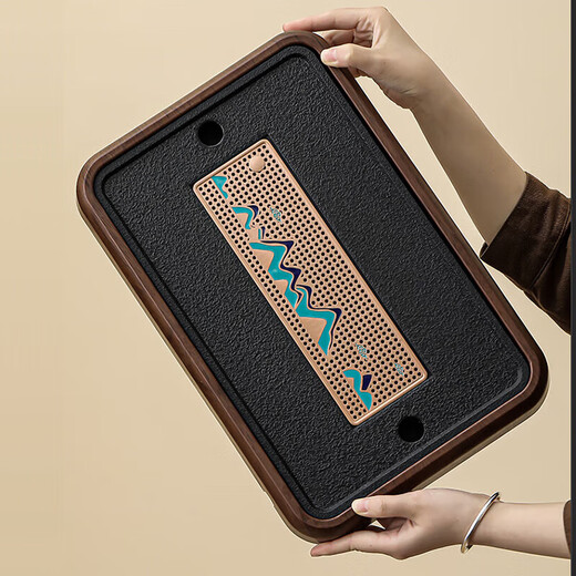 Black gold stone tea tray for home living room rectangular high-end kung fu tray small dry brewing tea table water storage type wood grain Yuanshan tea tray-39*26*5cm small size