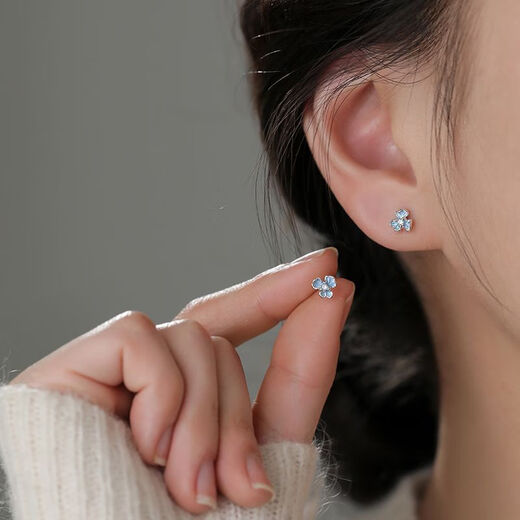 NSYCA Old Phoenix sterling silver 9999 iris flower earrings niche light luxury women 2025 new earrings silver earrings blue iris earrings 1 pair high-end