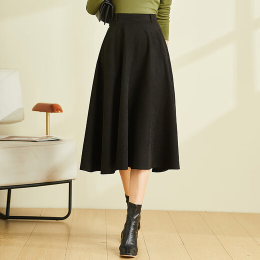 Hengyuanxiang New Retro Retro Droopy High Taiste A-Line Черная юбка для женщин в середине длины бедра осень и зимняя юбка Black S