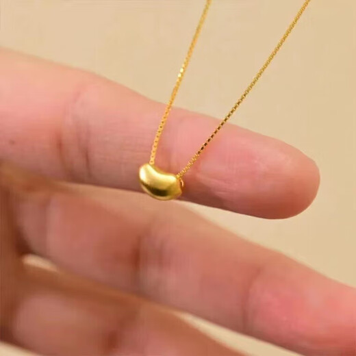 Chow Tai Fook Gold Pure Gold 999 Acacia Bean Pendant Pure Gold Red Bean Women's Collarbone Necklace Valentine's Day Gift Acacia Bean Shiny Face with 18k Titanium Gold Chain