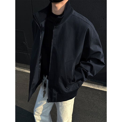 IZEXX American flight jacket men's autumn and winter Japanese stand collar workwear short baseball uniform jacket JZ52 black 4XL