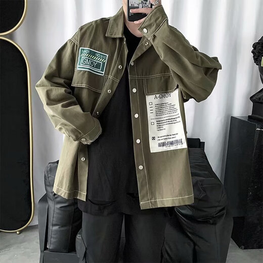 Ye Yuchun Autumn Japanese Spliced ​​Men's Denim Jacket Fashion Student Korean Style Shirt Teen Loose Working Jacket L15885 M (90-105Jin[Jin equals 0.5 kg])