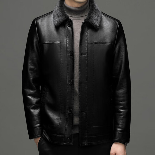 Hengyuanxiang кожаная куртка мужская кожаная куртка зимняя с лацканами плюс бархатная утолщенная мотоциклетная повседневная меховая универсальная куртка для папы среднего возраста черная XL