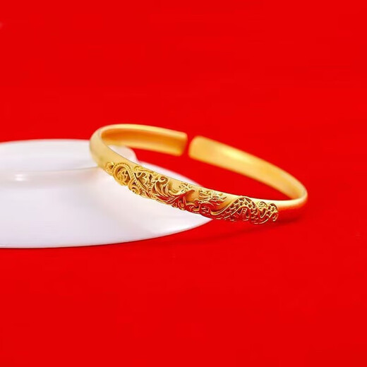 Vietnamese sand gold heritage dragon and phoenix bracelet for women, dragon and phoenix in auspicious vintage inlaid peony copper gold-plated concubine bracelet jewelry dragon and phoenix bracelet