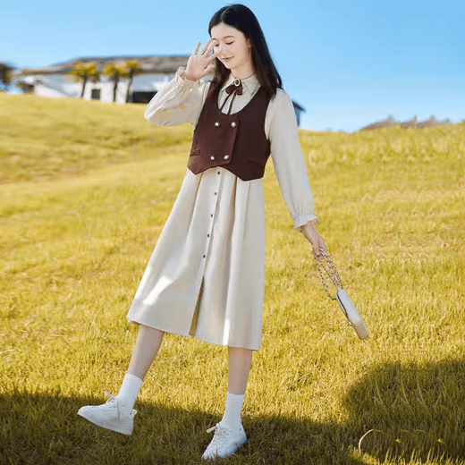 TVST light luxury brand children's clothing for girls and boys autumn new style dress fashionable and versatile girl suspender skirt for girls navy blue 130 cm