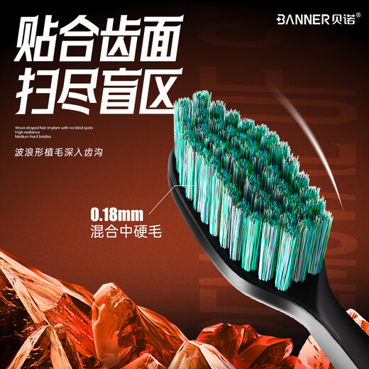 BANNER Medium Hard Bristle Toothbrush Men's Special Toothbrush Adult Toothbrush to Remove Tea Stains and Tobacco Stains Toothbrush Family Pack Cardboard - 4 Count