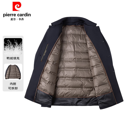Pierre Cardin mid-length wind clothes for men in autumn and winter new style middle-aged and elderly dads removable down liner warm jacket for men black XL 180