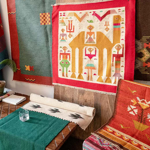 Yonghuan kleberfreier handgefertigter Wollteppich rot Kilim Bohemian Wohnzimmer Tapisserie Nacht