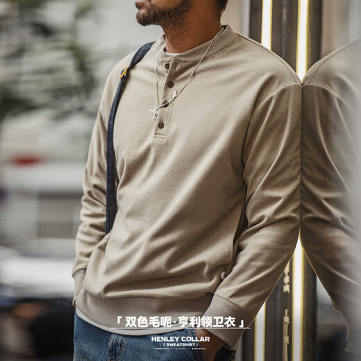 Maden workwear American retro Henry collar woolen sweatshirt half-breasted casual sports long-sleeved bottoming shirt men's spring floral gray M
