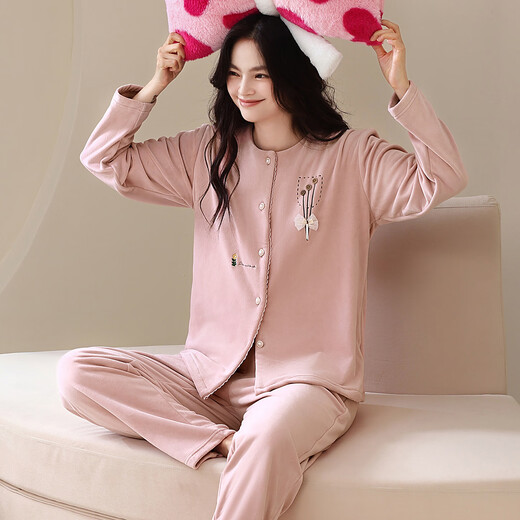 Chongxin 25-year new anti-static soft island velvet pajamas for women autumn and winter thickened velvet warm home clothes set G 67011 bean paste M female height 150-160 weight 80-100 Jin Jin equals 0.5 kg