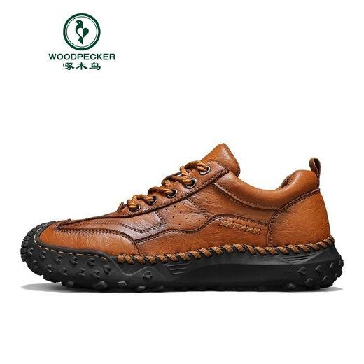 
Woodpecker high-end new style new handmade soft sole men's shoes spring casual shoes men's leather shoes flat large size loafers 9893 light brown 38