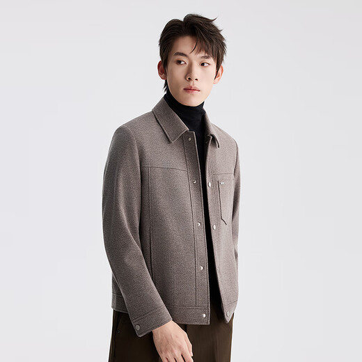 Lilang Light Fashion Men's Clothing, Down-filled Woolen Coat, Men's Lapel, Youth Commuting Warm Down Wool Jacket, Warm Brown Coffee (3Y) XL (175)