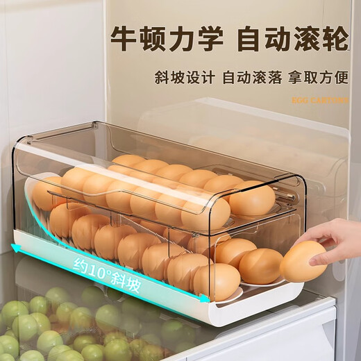 WCZ German rolling egg storage box kitchen multi-layer refrigerator side door special food-grade crisper automatic roll-down type pure white - 1 pack can hold 30 eggs