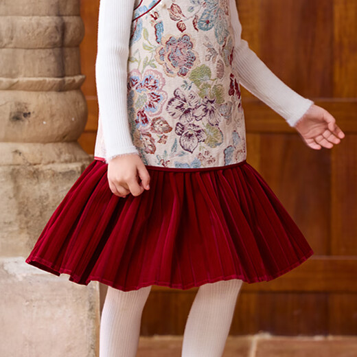 Little Naive girls new Chinese style pleated vest dress winter new children's velvet dress design and color 130