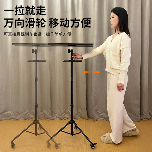 DOBOLY带滑轮笔记本电脑支架落地增高桌面置物架室内直播站立式办公工作 【带滑轮】胡桃面调高度角度笔记本支架+托盘