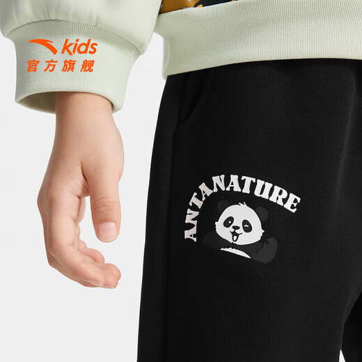 安踏儿童裤子男小童装2025秋季新品综训炫干透气舒适简约针织运动长裤 【加绒保暖】基础黑-1 140
