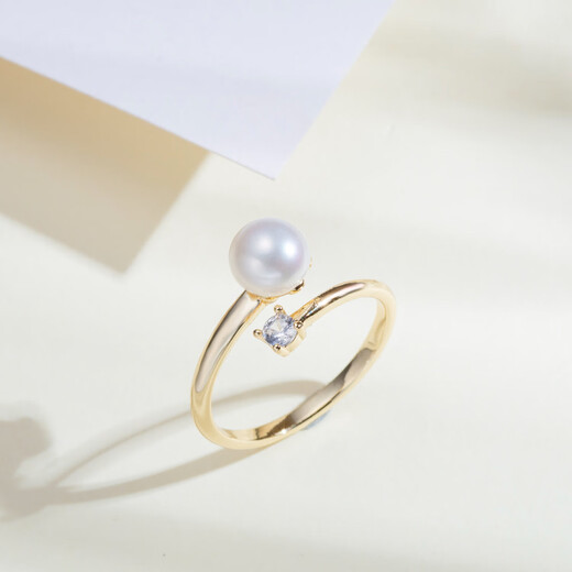 Exclusive on the whole network, women's simple and adjustable ring, 14K gold, freshwater pearl 6-7MM, exquisite gift box, freshwater pearl 6-7MM, 14K gold, simple ring