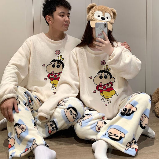 Mengdong Crayon Shin-chan pajamas for a man and a woman couple autumn and winter flannel warm coral velvet thickened cartoon home clothes TF velvet #3726# XL male size recommended 130-165 Jin Jin equals 0.5 kg