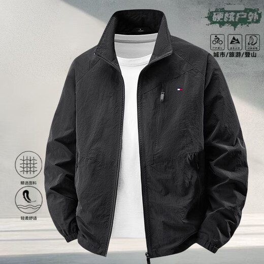 TOMMYBULL American Tommy Tommy autumn and winter men's velvet thickened jacket casual warm stand-up collar casual jacket top dark gray (reversible plus velvet style)-96858 2XL 145-160Jin Jin equals 0.5 kg