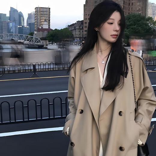 Luge Li trench coat women's khaki spring and autumn women's 2025 new tall Korean style autumn coat mid-length high quality khaki trench coat M