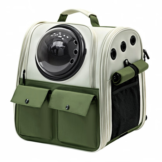 Cat bag, portable pet backpack, space capsule, cat bag, large capacity dog ​​school bag, backpack, cat bag, upgraded space capsule roller shutter model, military green, M-medium size (applicable weight within 20 Jin Jin is equal to 0.5 kg)