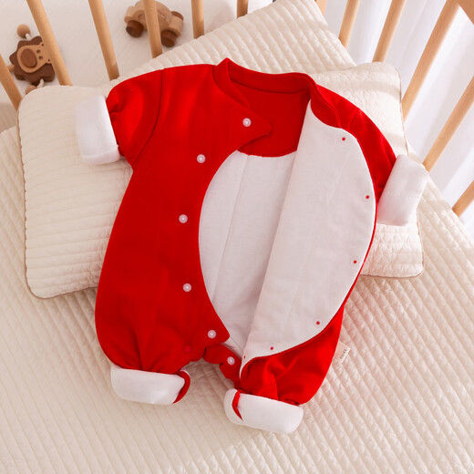 Purunderwear cotton era baby New Year's greetings winter baby newborn one-piece Hanfu 2025 new big red festive Ying's partial lapel every year safe 73cm