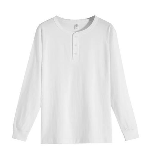 T-collar counter genuine American heavy henley shirt T-shirt open collar tough guy outer wear bottoming shirt men's autumn and winter henley collar long sleeve white S
