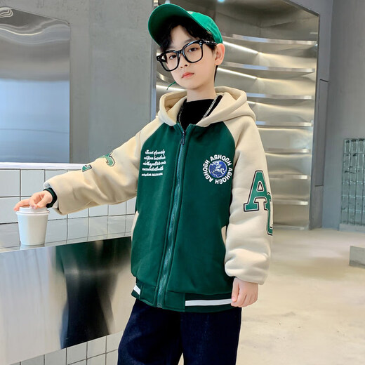Children's clothing, boys' autumn jackets, spring and autumn styles, 2025 new style, medium and large children's street boys' autumn style clothes trend WX-Xin136 black plus velvet style 170 (recommended within 163 cm)