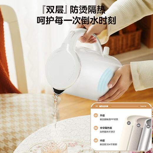 Midea electric kettle household kettle 2 liters large capacity 304 stainless steel 0 coating price guarantee 11.11 1800W rapid heating double layer anti-scald MK-SH20M320