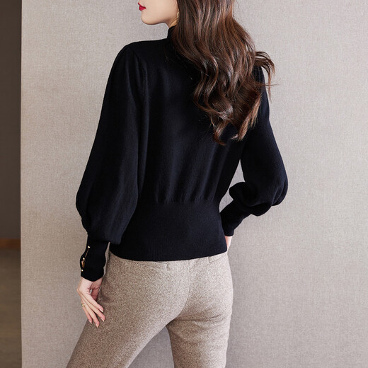 Shexi (Srcr) pure wool sweater half turtleneck sweater for women autumn and winter small lantern sleeve knitted bottoming shirt with top