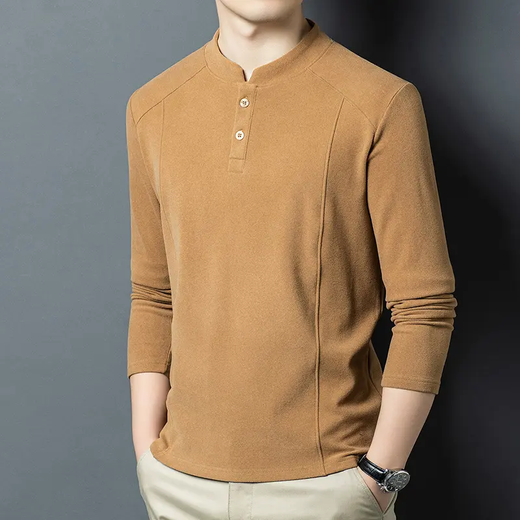 Light luxury 2025 new henley collar sweatshirt for men in autumn American spliced stand-up collar inner bottoming shirt high-end white XL (130-149Jin Jin equals 0.5kg)