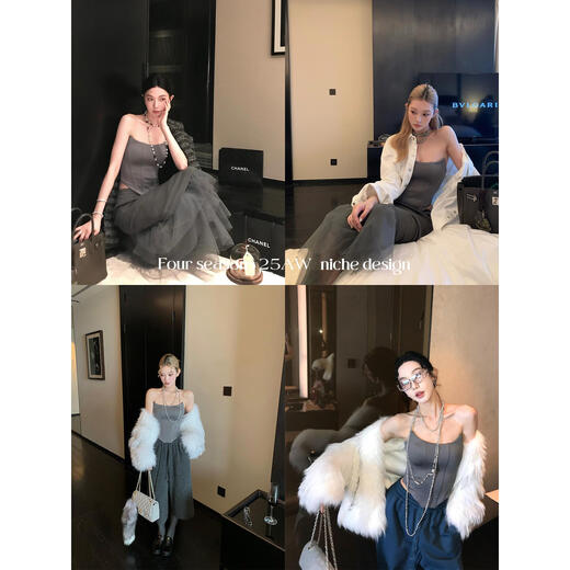 Ouyang Fishbone Breast Pad Integrated Outerwear Shirt Women's Autumn New Design Niche Hot Girl Sleeveless Top Black S