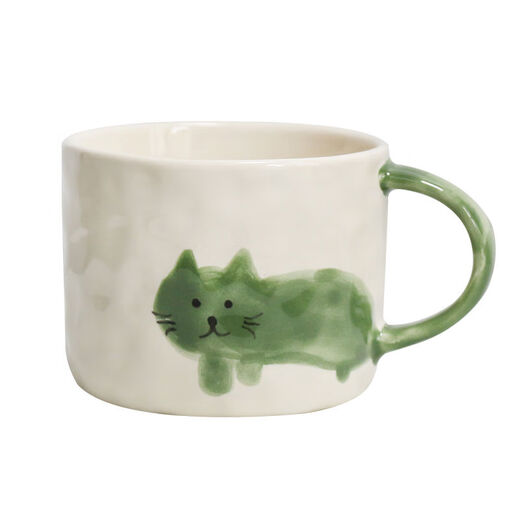 
Three-April Tiger Fresh Hand-painted Kitten Mug Household afternoon tea water cup office milk cup saucer set Green kitten tray 15906 small
