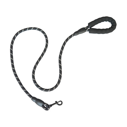 Dog leash, black dog leash, small and medium-sized universal nylon reflective round rope, explosion-proof pet supplies, black L polyester