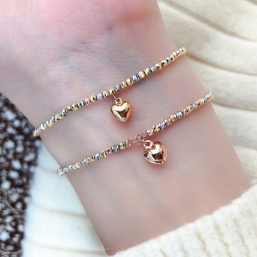 Menbin Lao Fenghuang Gold Store 18K rose gold plated plain gold bracelet three-color gold bracelet colored gold glossy peach heart versatile time 6+