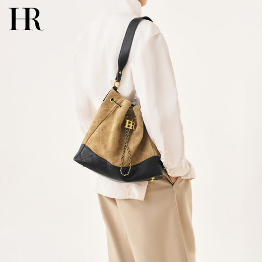 HR Helena Bag Women's Bag Autumn and Winter New Bucket Bag Frosted Back-Fleece Garbage Bag Bag Light Luxury High-end Shoulder Bag