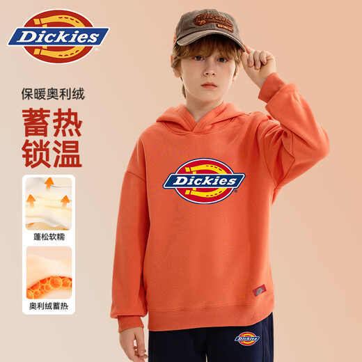 Dickies children's clothing children's velvet hooded sweatshirt 2025 new winter thickened thermal tops for small and medium-sized children, boys and girls winter clothing