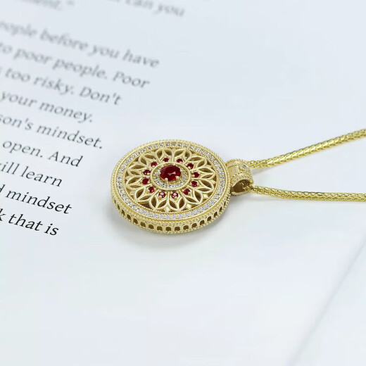 Ningfeng 18K gold natural pigeon blood ruby diamond pendant for women ancient compass rose sweater necklace pendant jewelry pendant