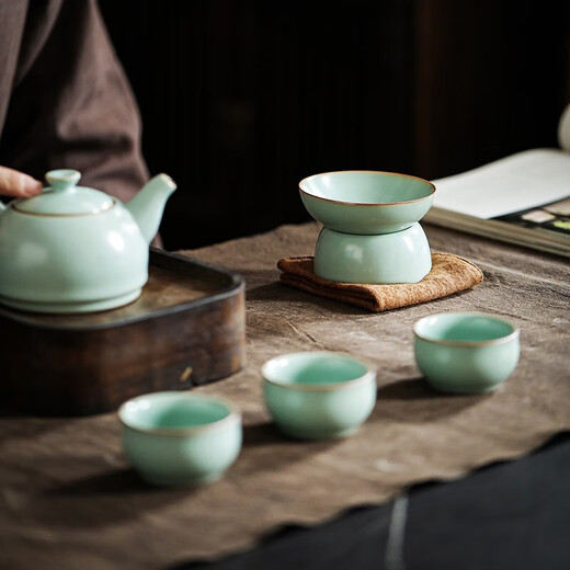 Ru kiln tea drain ceramic hole integrated tea filter tea set accessories ceramic tea separator tea filter tea god Ru kiln Qingyun tea drain