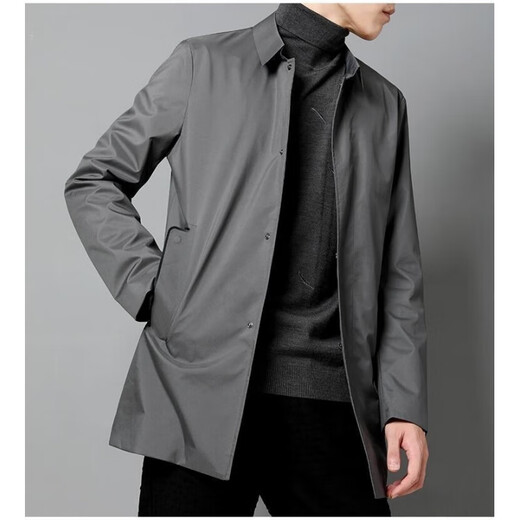 Su Lai Hangzhou Italian-French men's windbreaker high-end lapel mid-length men's 2025 spring simple loose thin coat black M