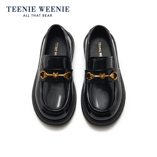 Teenie Weenie Bear Children's Shoes Children's Leather Shoes Girls' Loafers Shallow Mouth Slip-on Shoes British Style Black Princess Shoes TW5801017 Black Style 35