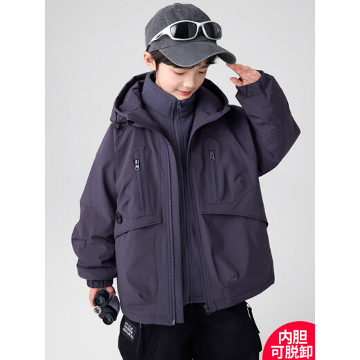 Burwilde International Brand Boys Autumn Jacket 2025 New Detachable Three-in-One Medium and Big Boys Autumn Black 170 cm