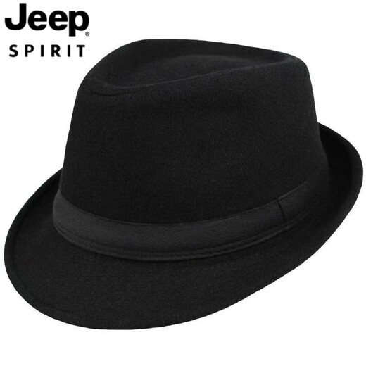 JEEP SPIRIT Top Hat Men's British Gentleman Temperament Old Man Hat Autumn and Winter Top Hat Woolen Top Hat Warm Stage Jazz Hat Middle-aged and Elderly Hat Black/Gentleman Top Hat L (within 57.5-60cm)