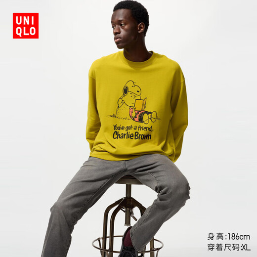 UNIQLO Men's and Women's UT PEANUTS Sweater Long Sleeve Sweatshirt Snoopy 481058 48 Dark Yellow S /165/84A