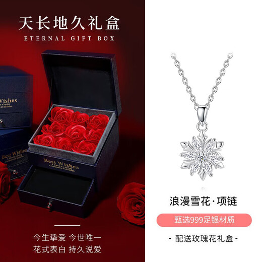 Gin Qianhui 999 sterling silver snowflake necklace women's light luxury pendant 2025 new Valentine's Day birthday gift for girlfriend