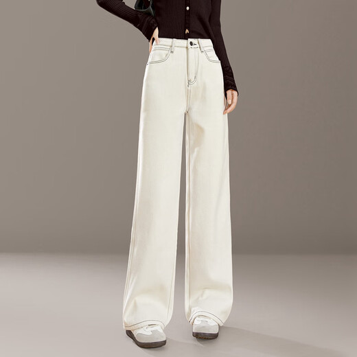 Shechi plus velvet warm straight jeans women's 2025 winter new high-waisted long slim casual pants