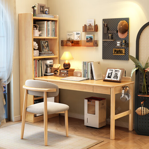 Huixun solid wood corner desk bookshelf integrated table bedroom corner computer desk student home study table corner workbench walnut color #desk + bookshelf 124cm*60cm*182cm desktop length 100cm