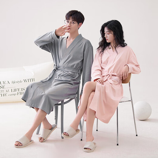 Пара ночной рубашки 100% Pure Cotton Long Bathrobe для женщин и мужчин осень осень и зимняя тонкая пижамская пара